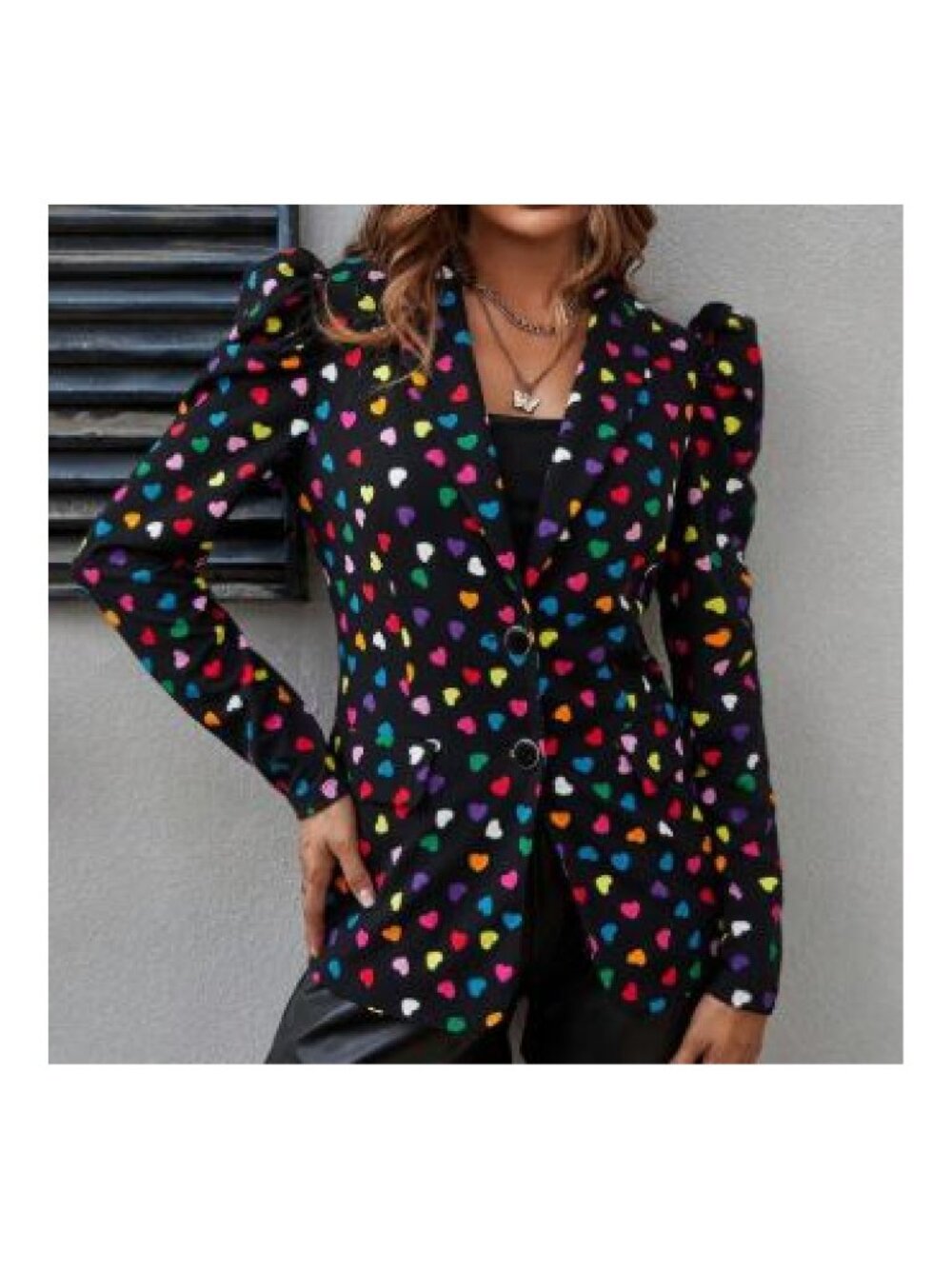 NWOT Rainbow Heart Puff Shoulder Blazer Jacket Size XL